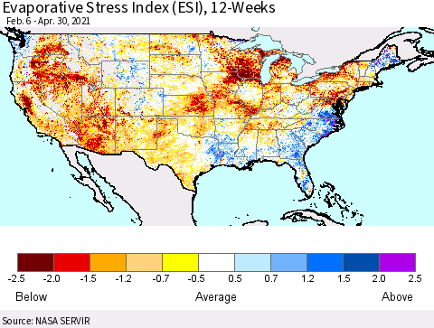 United States Evaporative Stress Index (ESI), 12-Weeks Thematic Map For 4/26/2021 - 5/2/2021