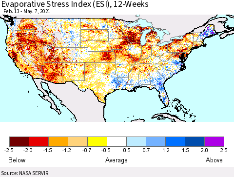 United States Evaporative Stress Index 12-Weeks (ESI) Thematic Map For 5/3/2021 - 5/9/2021