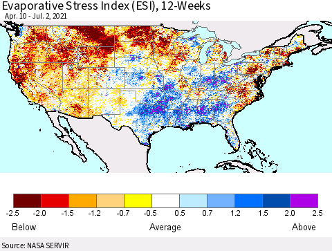 United States Evaporative Stress Index 12-Weeks (ESI) Thematic Map For 6/28/2021 - 7/4/2021