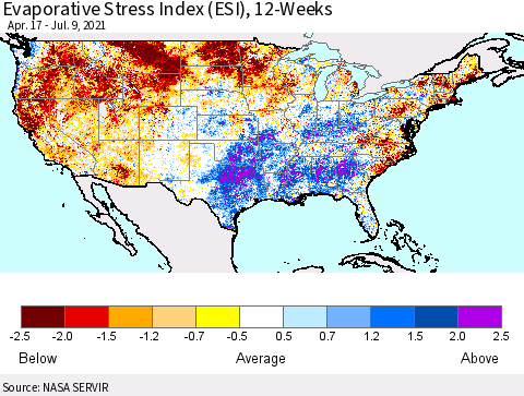 United States Evaporative Stress Index (ESI), 12-Weeks Thematic Map For 7/5/2021 - 7/11/2021