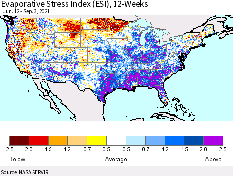 United States Evaporative Stress Index 12-Weeks (ESI) Thematic Map For 8/30/2021 - 9/5/2021
