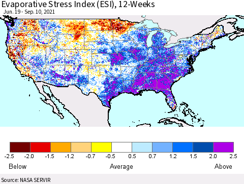 United States Evaporative Stress Index (ESI), 12-Weeks Thematic Map For 9/6/2021 - 9/12/2021