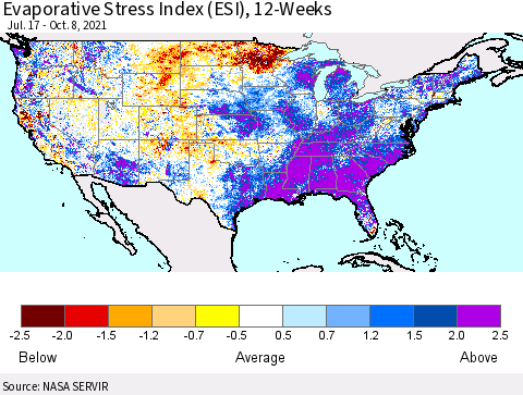 United States Evaporative Stress Index (ESI), 12-Weeks Thematic Map For 10/4/2021 - 10/10/2021
