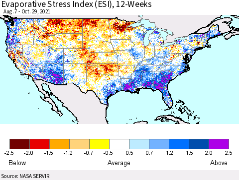 United States Evaporative Stress Index (ESI), 12-Weeks Thematic Map For 10/25/2021 - 10/31/2021