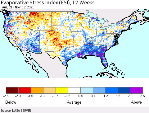 United States Evaporative Stress Index (ESI), 12-Weeks Thematic Map For 11/8/2021 - 11/14/2021
