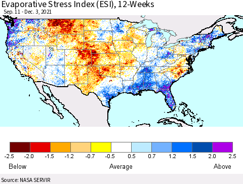 United States Evaporative Stress Index (ESI), 12-Weeks Thematic Map For 11/29/2021 - 12/5/2021