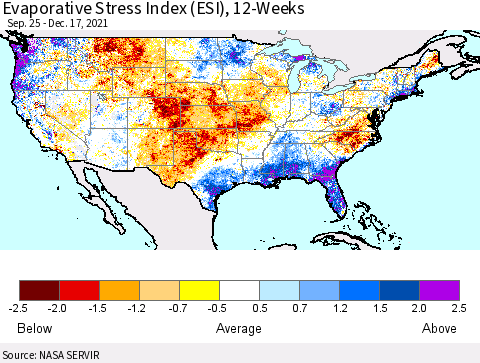 United States Evaporative Stress Index (ESI), 12-Weeks Thematic Map For 12/13/2021 - 12/19/2021