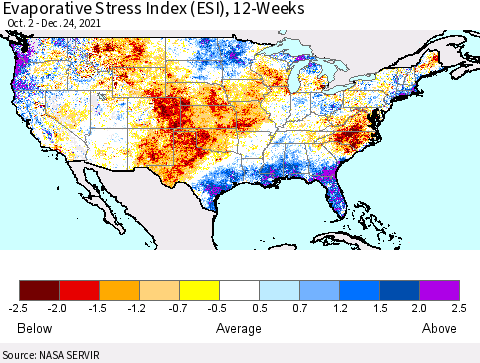 United States Evaporative Stress Index (ESI), 12-Weeks Thematic Map For 12/20/2021 - 12/26/2021