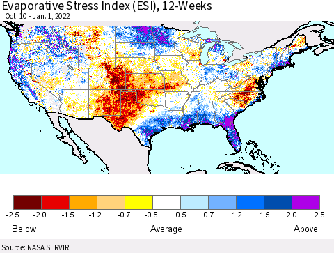 United States Evaporative Stress Index (ESI), 12-Weeks Thematic Map For 12/27/2021 - 1/2/2022