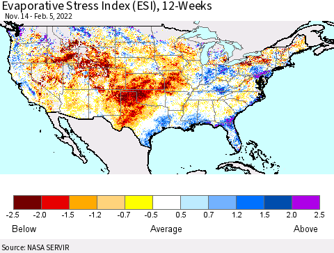 United States Evaporative Stress Index (ESI), 12-Weeks Thematic Map For 1/31/2022 - 2/6/2022