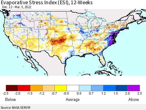 United States Evaporative Stress Index (ESI), 12-Weeks Thematic Map For 2/28/2022 - 3/6/2022