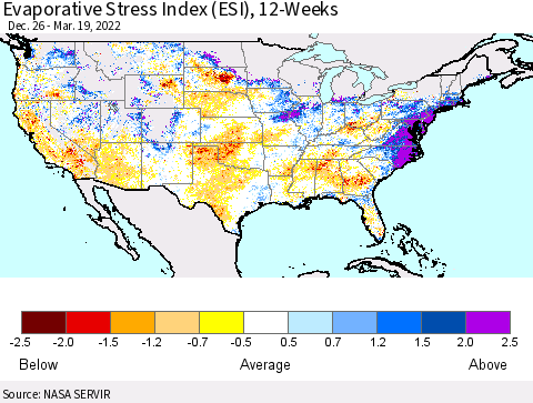 United States Evaporative Stress Index (ESI), 12-Weeks Thematic Map For 3/14/2022 - 3/20/2022