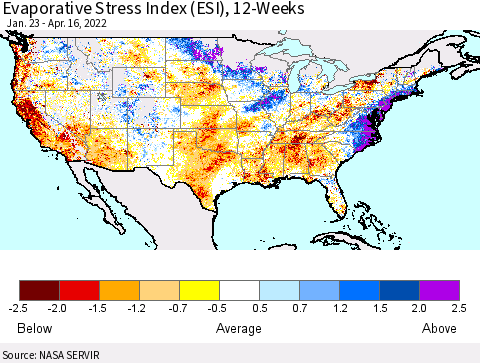 United States Evaporative Stress Index (ESI), 12-Weeks Thematic Map For 4/11/2022 - 4/17/2022