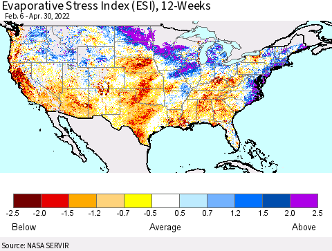 United States Evaporative Stress Index (ESI), 12-Weeks Thematic Map For 4/25/2022 - 5/1/2022