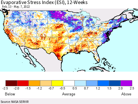 United States Evaporative Stress Index (ESI), 12-Weeks Thematic Map For 5/2/2022 - 5/8/2022