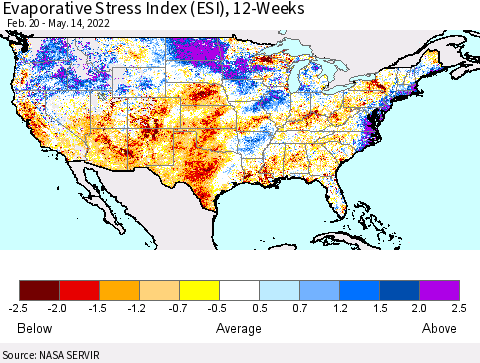 United States Evaporative Stress Index (ESI), 12-Weeks Thematic Map For 5/9/2022 - 5/15/2022