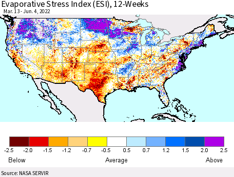United States Evaporative Stress Index (ESI), 12-Weeks Thematic Map For 5/30/2022 - 6/5/2022