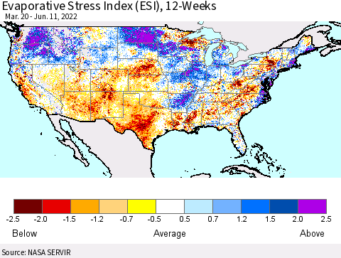 United States Evaporative Stress Index (ESI), 12-Weeks Thematic Map For 6/6/2022 - 6/12/2022