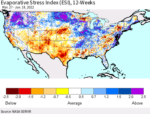 United States Evaporative Stress Index (ESI), 12-Weeks Thematic Map For 6/13/2022 - 6/19/2022