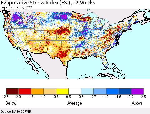 United States Evaporative Stress Index (ESI), 12-Weeks Thematic Map For 6/20/2022 - 6/26/2022