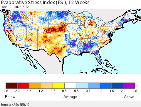 United States Evaporative Stress Index (ESI), 12-Weeks Thematic Map For 6/27/2022 - 7/3/2022