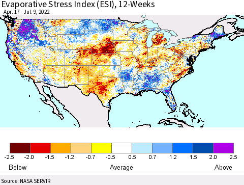 United States Evaporative Stress Index (ESI), 12-Weeks Thematic Map For 7/4/2022 - 7/10/2022