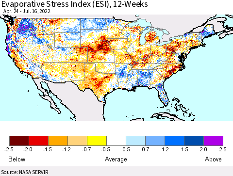 United States Evaporative Stress Index (ESI), 12-Weeks Thematic Map For 7/11/2022 - 7/17/2022