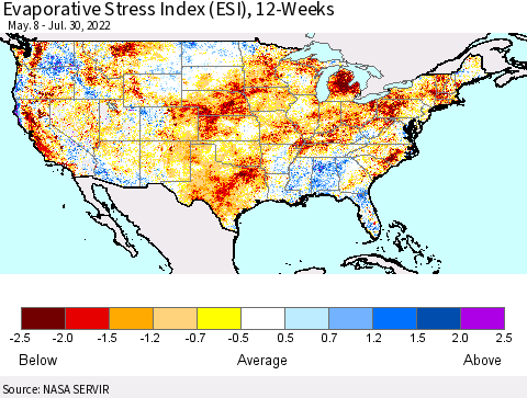 United States Evaporative Stress Index (ESI), 12-Weeks Thematic Map For 7/25/2022 - 7/31/2022