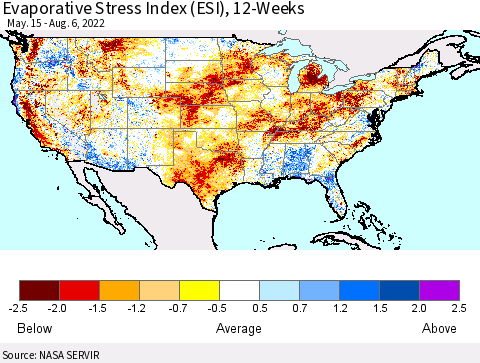 United States Evaporative Stress Index (ESI), 12-Weeks Thematic Map For 8/1/2022 - 8/7/2022