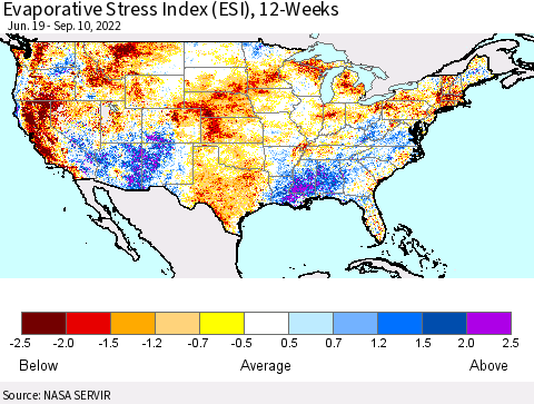 United States Evaporative Stress Index (ESI), 12-Weeks Thematic Map For 9/5/2022 - 9/11/2022