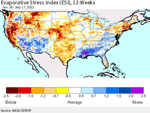 United States Evaporative Stress Index (ESI), 12-Weeks Thematic Map For 9/12/2022 - 9/18/2022
