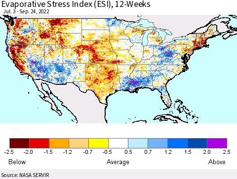 United States Evaporative Stress Index (ESI), 12-Weeks Thematic Map For 9/19/2022 - 9/25/2022