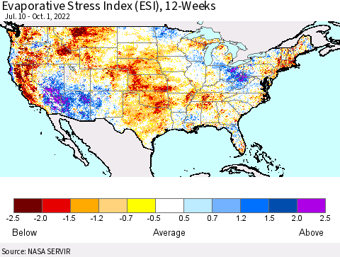 United States Evaporative Stress Index (ESI), 12-Weeks Thematic Map For 9/26/2022 - 10/2/2022