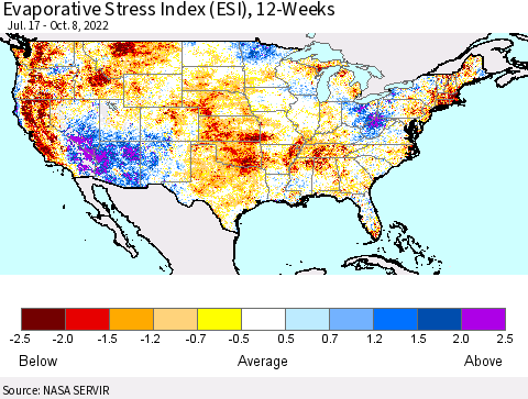 United States Evaporative Stress Index (ESI), 12-Weeks Thematic Map For 10/3/2022 - 10/9/2022