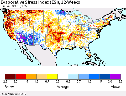 United States Evaporative Stress Index (ESI), 12-Weeks Thematic Map For 10/10/2022 - 10/16/2022