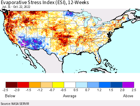 United States Evaporative Stress Index (ESI), 12-Weeks Thematic Map For 10/17/2022 - 10/23/2022