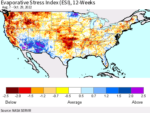 United States Evaporative Stress Index (ESI), 12-Weeks Thematic Map For 10/24/2022 - 10/30/2022