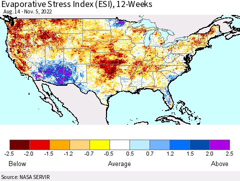United States Evaporative Stress Index (ESI), 12-Weeks Thematic Map For 10/31/2022 - 11/6/2022