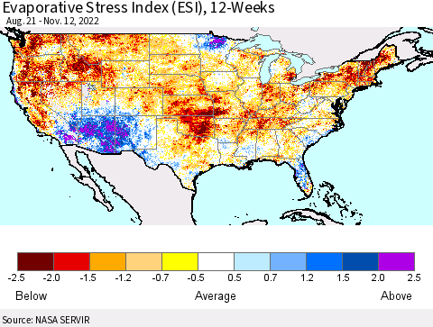 United States Evaporative Stress Index (ESI), 12-Weeks Thematic Map For 11/7/2022 - 11/13/2022
