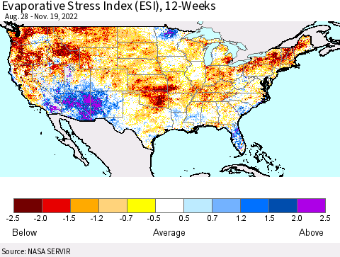 United States Evaporative Stress Index (ESI), 12-Weeks Thematic Map For 11/14/2022 - 11/20/2022