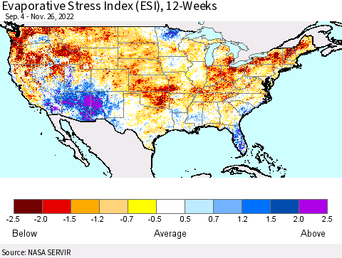 United States Evaporative Stress Index (ESI), 12-Weeks Thematic Map For 11/21/2022 - 11/27/2022