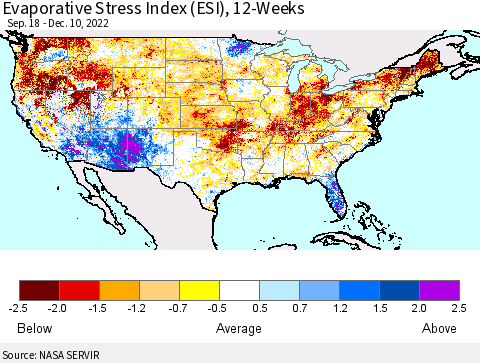 United States Evaporative Stress Index (ESI), 12-Weeks Thematic Map For 12/5/2022 - 12/11/2022