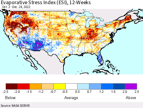 United States Evaporative Stress Index (ESI), 12-Weeks Thematic Map For 12/19/2022 - 12/25/2022