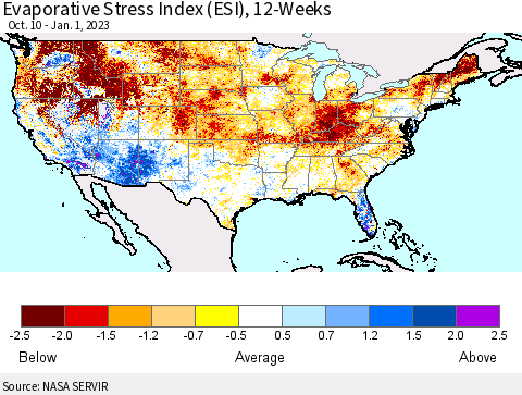 United States Evaporative Stress Index (ESI), 12-Weeks Thematic Map For 12/26/2022 - 1/1/2023