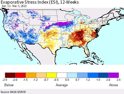 United States Evaporative Stress Index (ESI), 12-Weeks Thematic Map For 2/27/2023 - 3/5/2023