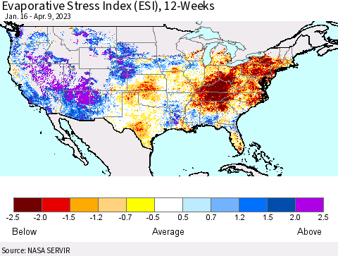 United States Evaporative Stress Index (ESI), 12-Weeks Thematic Map For 4/3/2023 - 4/9/2023