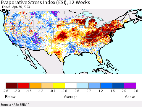 United States Evaporative Stress Index (ESI), 12-Weeks Thematic Map For 4/24/2023 - 4/30/2023
