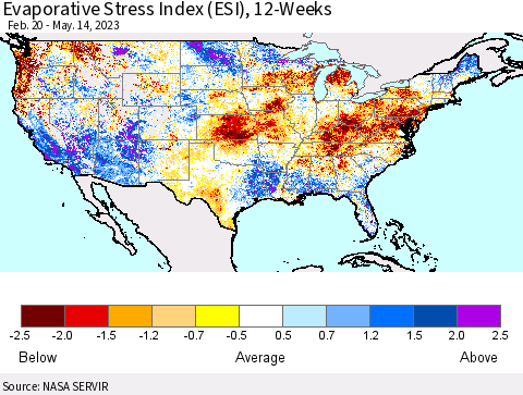 United States Evaporative Stress Index (ESI), 12-Weeks Thematic Map For 5/8/2023 - 5/14/2023