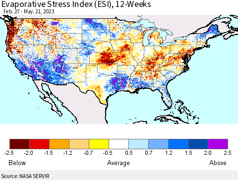 United States Evaporative Stress Index (ESI), 12-Weeks Thematic Map For 5/15/2023 - 5/21/2023