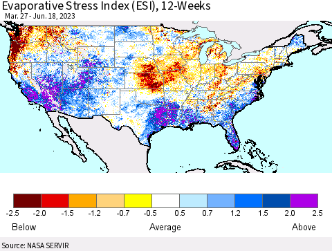 United States Evaporative Stress Index (ESI), 12-Weeks Thematic Map For 6/12/2023 - 6/18/2023